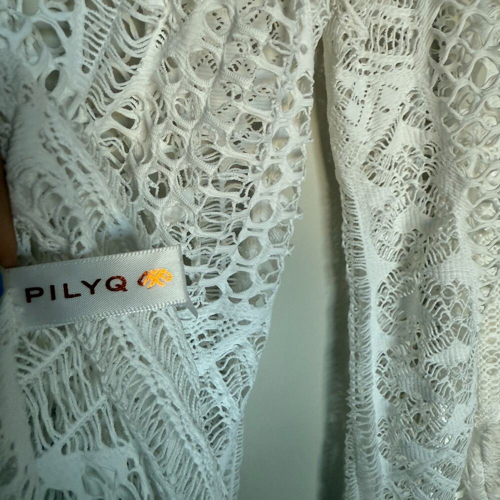 PILYQ PQ Women Swim Coverup Dress M/L Ivory Mini Crochet Whimsical Cottage Fairy - Picture 7 of 10